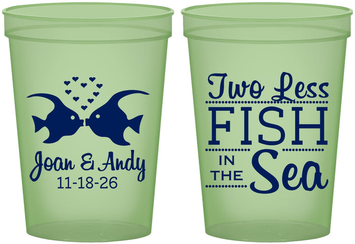 Custom Wedding 16 oz Glow In The Dark Cups - Two Less Fish In The Sea | 231