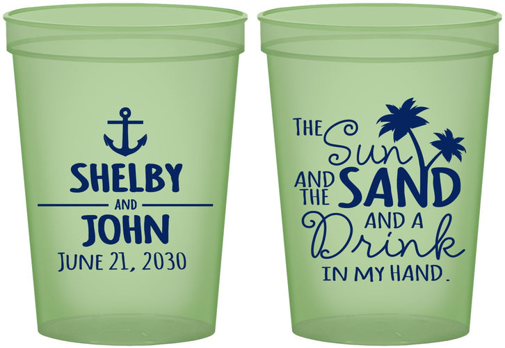 Custom Wedding 16 oz Glow In The Dark Cups - Sun Sand Drink In My Hand | 233