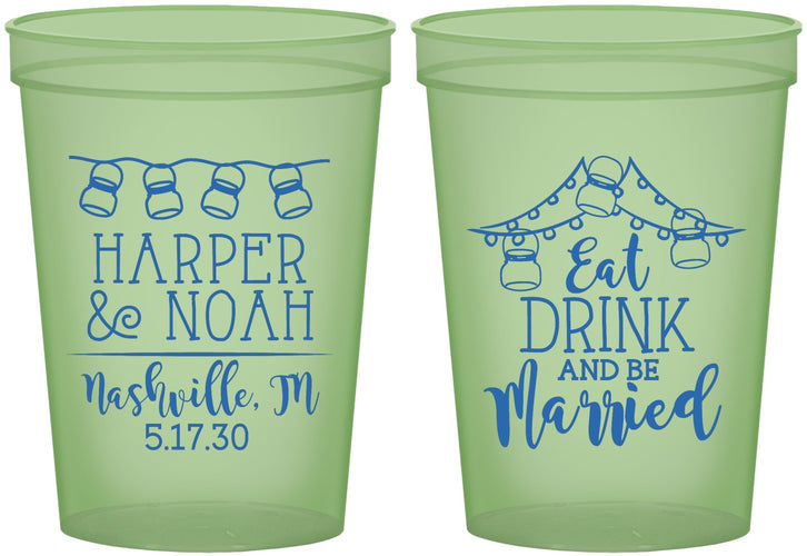 Custom Wedding 16 oz Glow In The Dark Cups - Eat Drink Be Married | 235