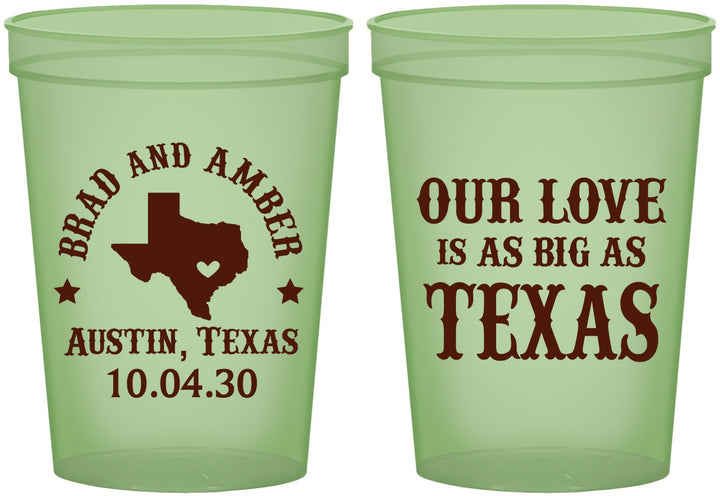 Custom Wedding 16 oz Glow In The Dark Cups - Our Love Is As Big As Texas | 236