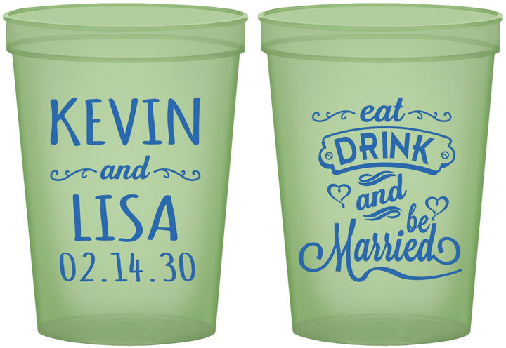 Custom Wedding 16 oz Glow In The Dark Cups - Eat Drink Be Married | 239