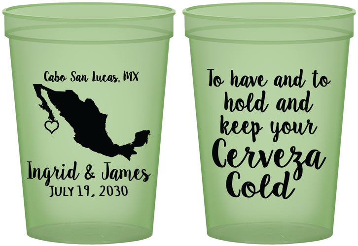 Custom Wedding 16 oz Glow In The Dark Cups - Cerveza Mexico | 240