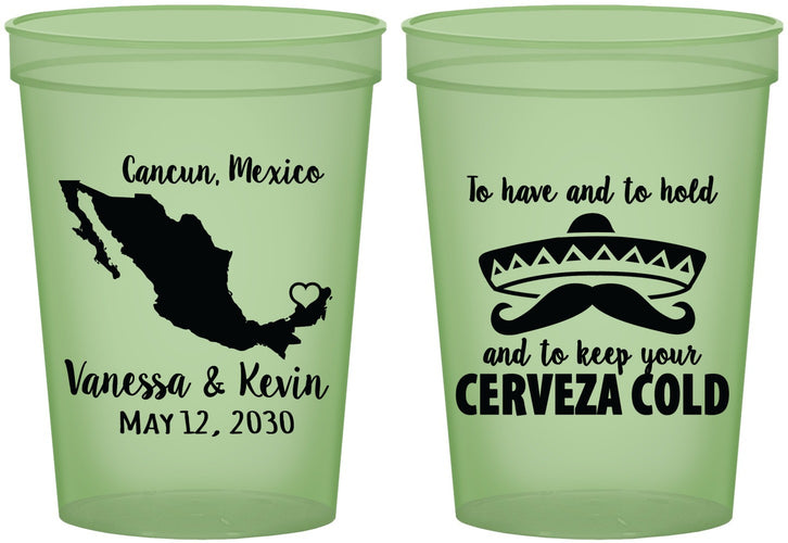 Custom Wedding 16 oz Glow In The Dark Cups - Cerveza Mexico | 241