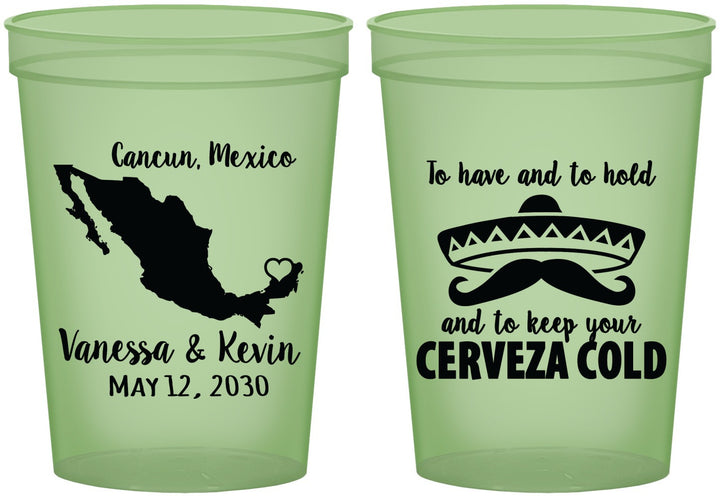 Custom Wedding 16 oz Glow In The Dark Cups - Cerveza Mexico | 241