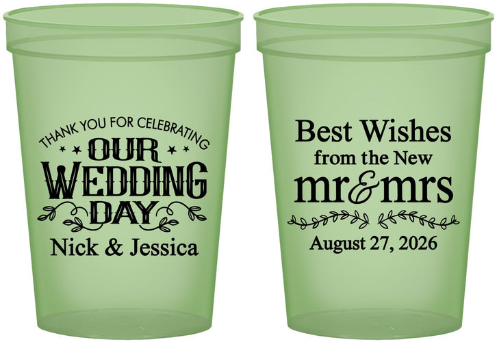 Custom Wedding 16 oz Glow In The Dark Cups - Best Wishes Mr And Mrs | 242