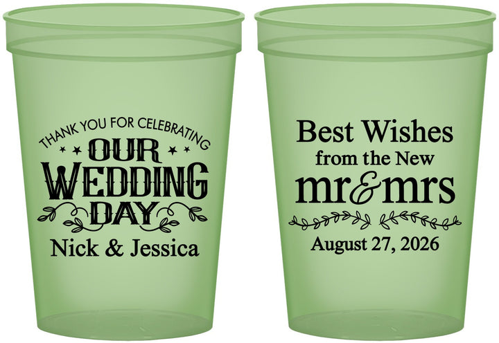 Custom Wedding 16 oz Glow In The Dark Cups - Best Wishes Mr And Mrs | 242
