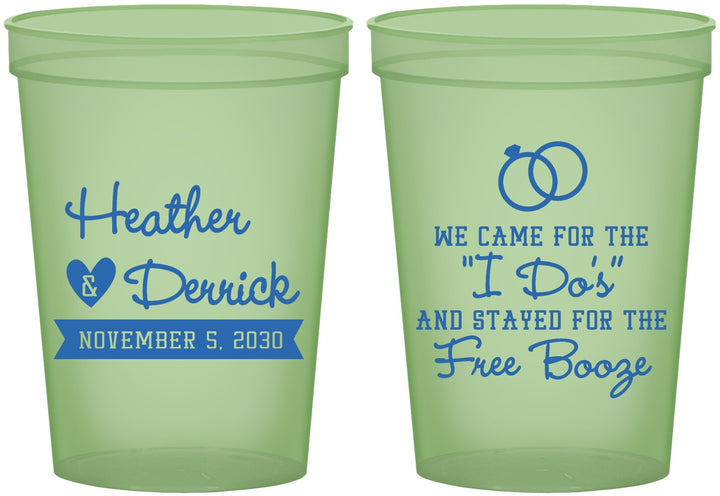 Custom Wedding 16 oz Glow In The Dark Cups - I Do Free Booze | 243