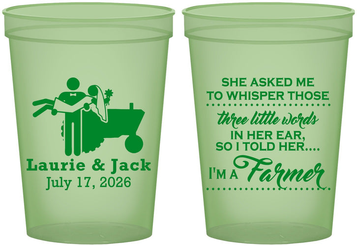 Custom Wedding 16 oz Glow In The Dark Cups - Farmer Tractor | 244