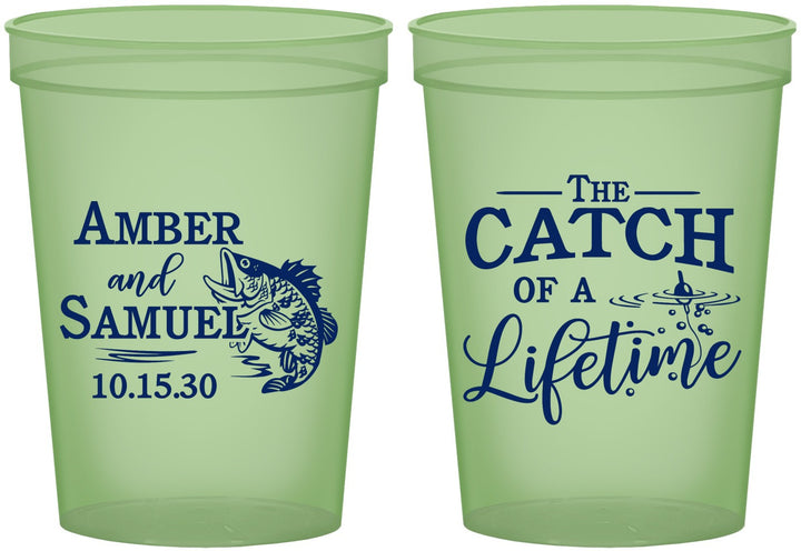 Custom Wedding 16 oz Glow In The Dark Cups - Catch Of A Lifetime Fish | 246