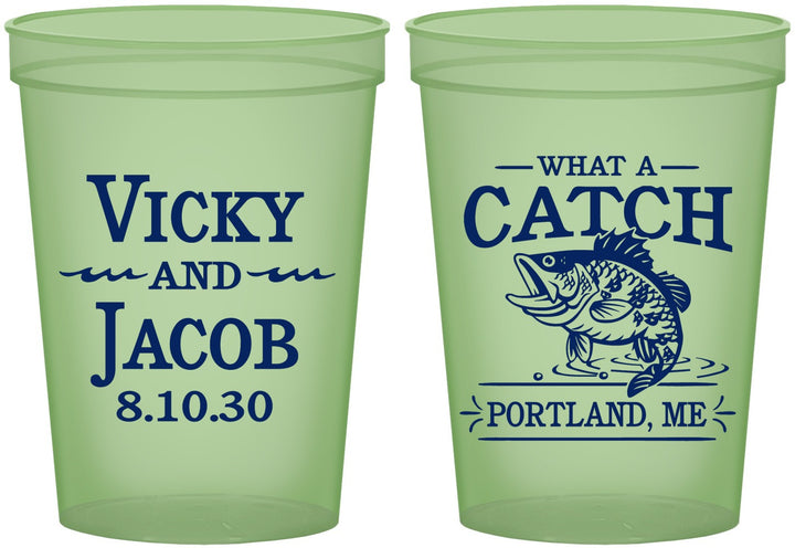 Custom Wedding 16 oz Glow In The Dark Cups - What A Catch Fish | 247
