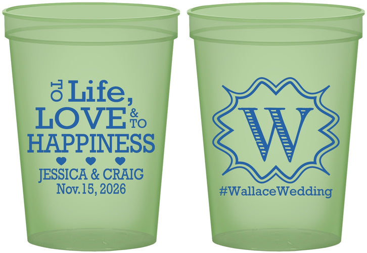 Custom Wedding 16 oz Glow In The Dark Cups - Life Love Happiness | 248