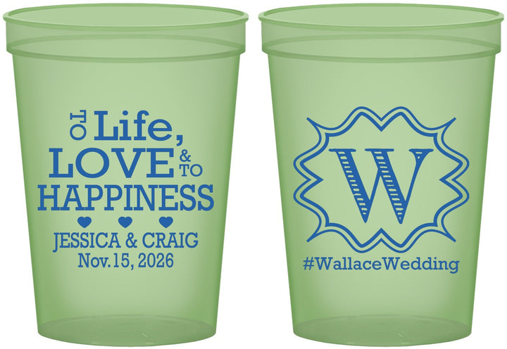 Custom Wedding 16 oz Glow In The Dark Cups - Life Love Happiness | 248