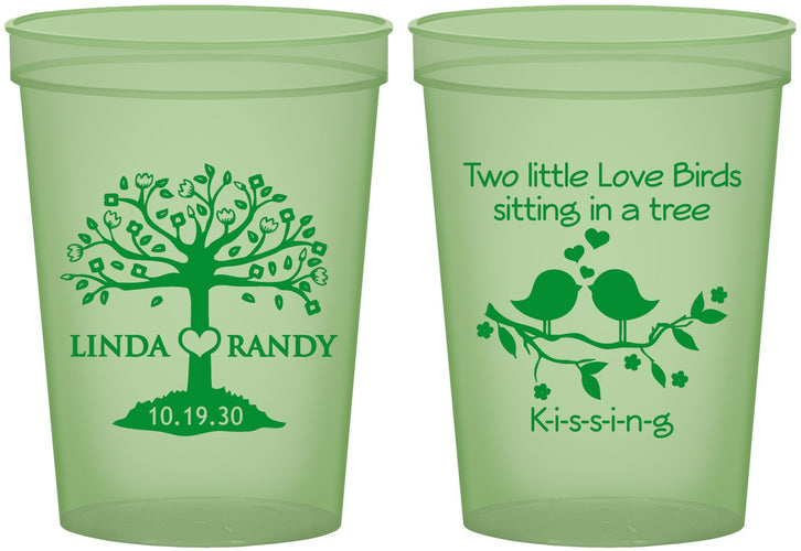 Custom Wedding 16 oz Glow In The Dark Cups - Two Little Love Birds | 249