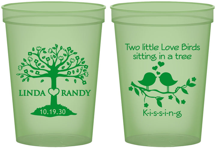 Custom Wedding 16 oz Glow In The Dark Cups - Two Little Love Birds | 249