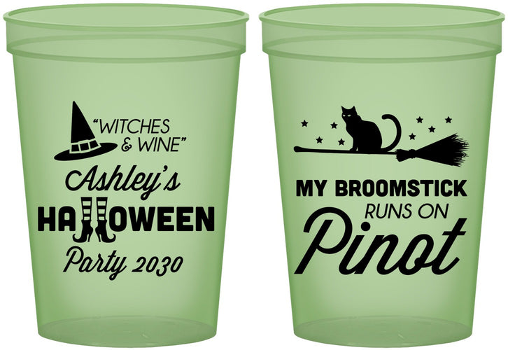 Custom Halloween 16 oz Glow In The Dark Cups - Witch Broomstick | 250098