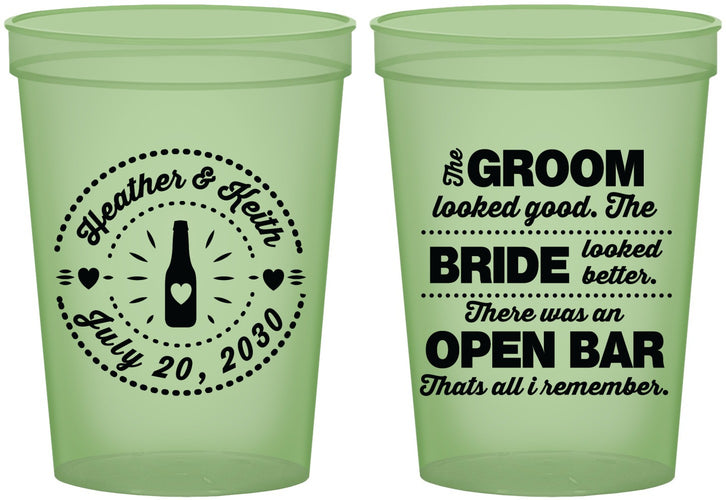 Custom Wedding 16 oz Glow In The Dark Cups - Groom Bride Open Bar | 253