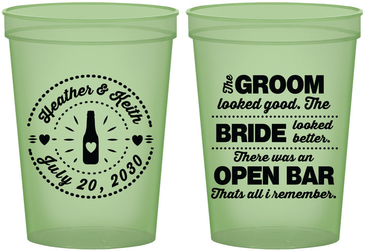 Custom Wedding 16 oz Glow In The Dark Cups - Groom Bride Open Bar | 253