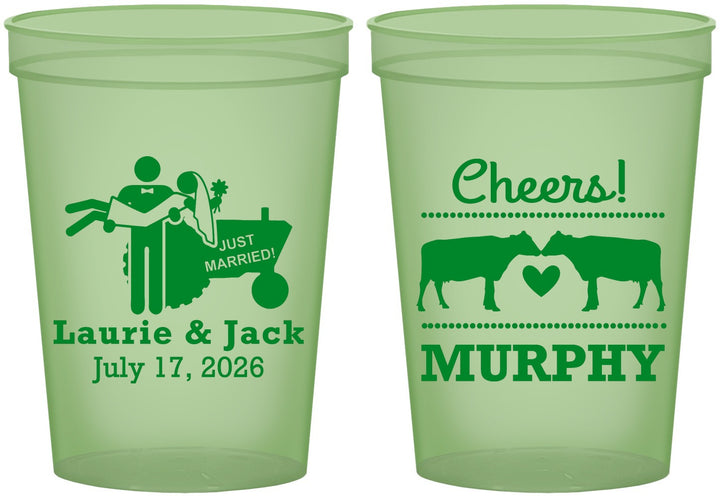 Custom Wedding 16 oz Glow In The Dark Cups - Tractor Cows | 257