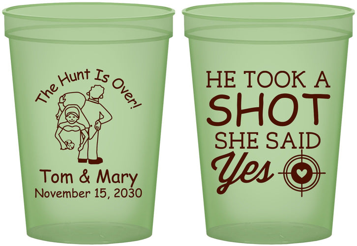 Custom Wedding 16 oz Glow In The Dark Cups - He Took A Shot She Said Yes | 259