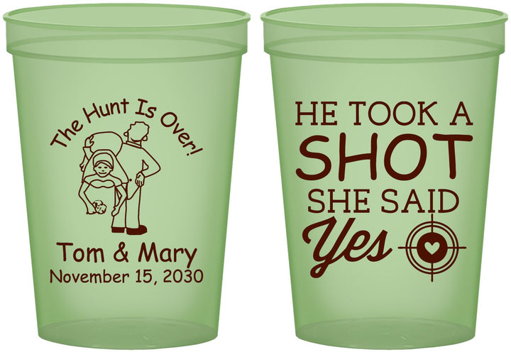 Custom Wedding 16 oz Glow In The Dark Cups - He Took A Shot She Said Yes | 259