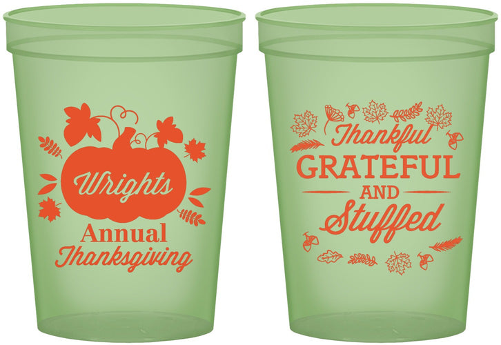 Custom Thanksgiving 16 oz Glow In The Dark Cups - Grateful And Stuffed | 260000