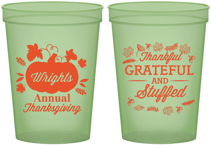 Custom Thanksgiving 16 oz Glow In The Dark Cups - Grateful And Stuffed | 260000