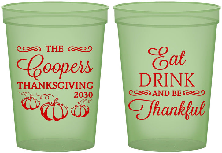 Custom Thanksgiving 16 oz Glow In The Dark Cups - Eat Drink Thankful | 260009