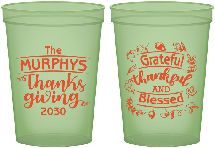 Custom Thanksgiving 16 oz Glow In The Dark Cups - Grateful Blessed | 260028