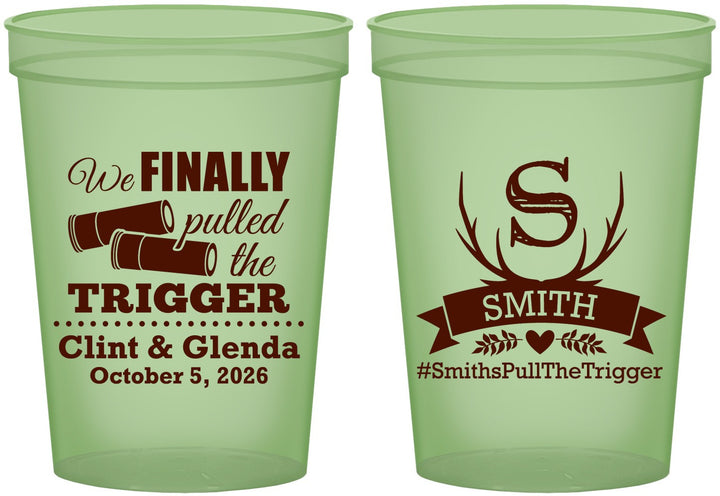 Custom Wedding 16 oz Glow In The Dark Cups - Finally Pull The Trigger | 264