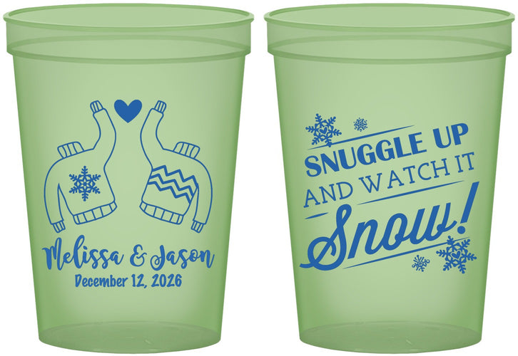 Custom Wedding 16 oz Glow In The Dark Cups - Christmas Snow | 268