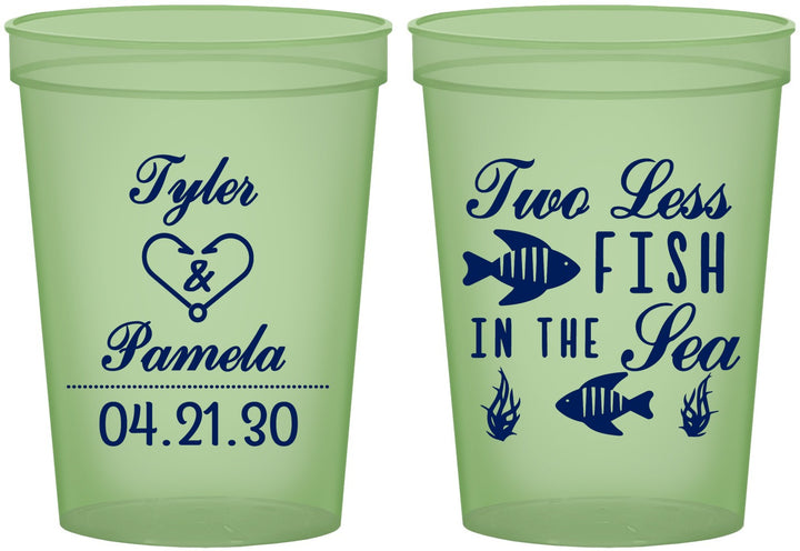 Custom Wedding 16 oz Glow In The Dark Cups - Two Less Fish In The Sea | 270