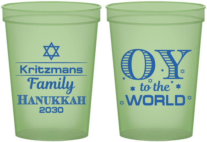 Custom Hanukkah 16 oz Glow In The Dark Cups - Oy To The World | 270000