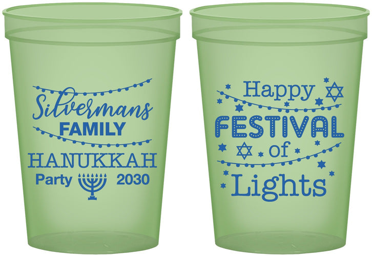 Custom Hanukkah 16 oz Glow In The Dark Cups - Festival Of Lights | 270006