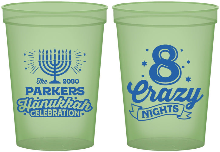 Custom Hanukkah 16 oz Glow In The Dark Cups - Eight Crazy Nights | 270010