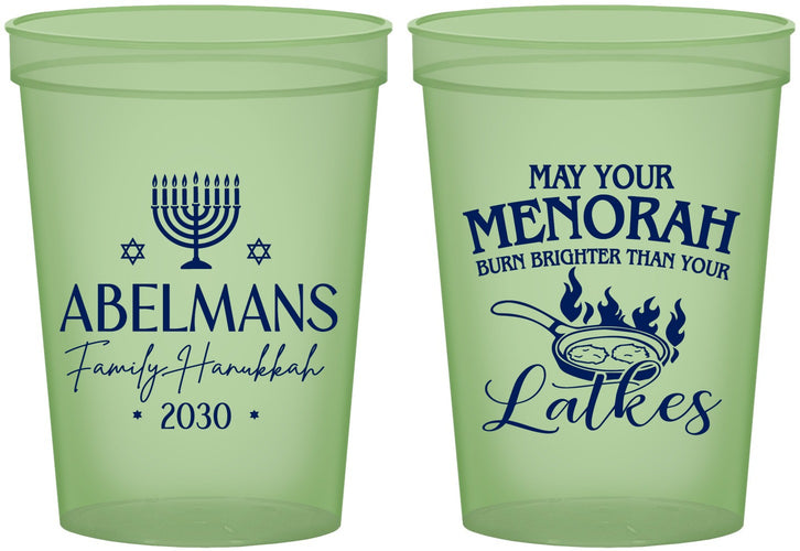Custom Hanukkah 16 oz Glow In The Dark Cups - Menorah Latkes | 270019