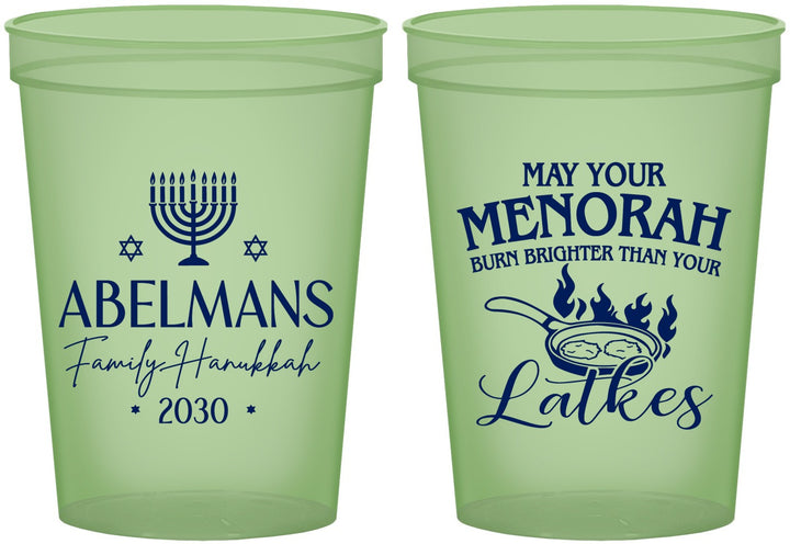 Custom Hanukkah 16 oz Glow In The Dark Cups - Menorah Latkes | 270019
