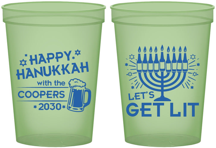 Custom Hanukkah 16 oz Glow In The Dark Cups - Lets Get Lit | 270021