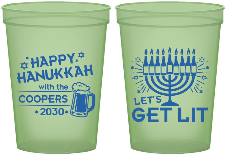 Custom Hanukkah 16 oz Glow In The Dark Cups - Lets Get Lit | 270021