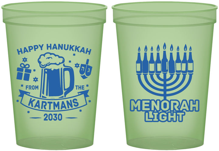 Custom Hanukkah 16 oz Glow In The Dark Cups - Menorah | 270028