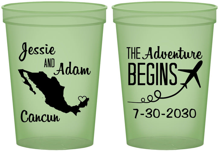 Custom Wedding 16 oz Glow In The Dark Cups - The Adventure Begins | 275