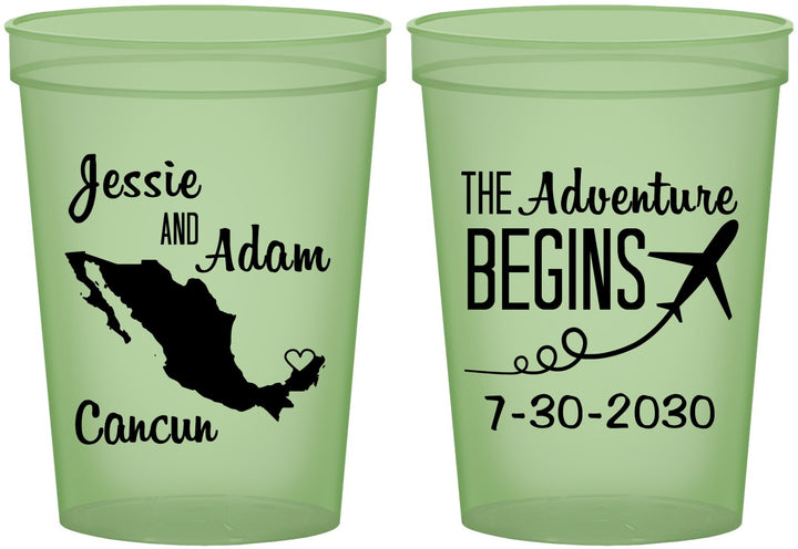 Custom Wedding 16 oz Glow In The Dark Cups - The Adventure Begins | 275