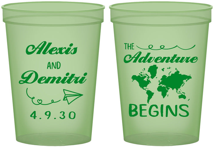 Custom Wedding 16 oz Glow In The Dark Cups - The Adventure Begins | 276