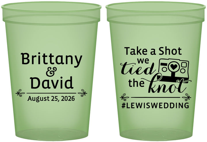 Custom Wedding 16 oz Glow In The Dark Cups - Take A Shot We Tied The Knot | 277