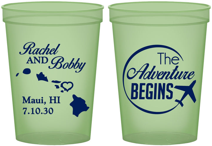 Custom Wedding 16 oz Glow In The Dark Cups - The Adventure Begins | 278
