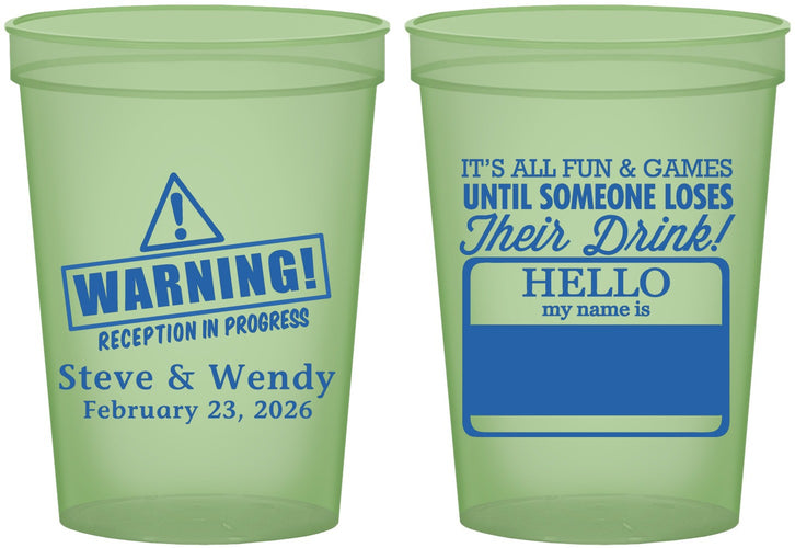 Custom Wedding 16 oz Glow In The Dark Cups - Hello My Name Is | 280