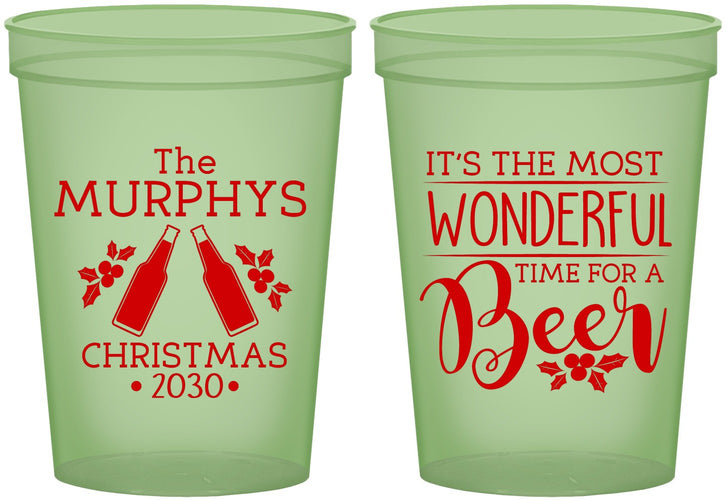 Custom Christmas 16 oz Glow In The Dark Cups - Wonderful Time For A Beer | 280012