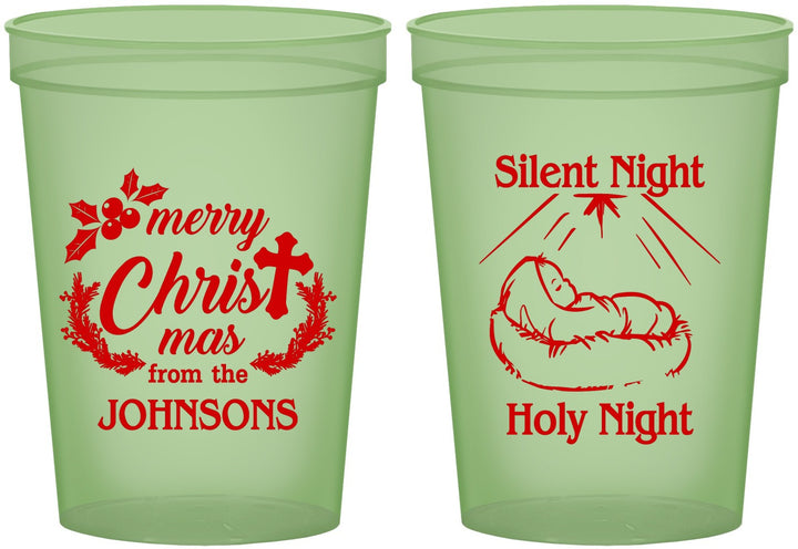 Custom Christmas 16 oz Glow In The Dark Cups - Silent Night Holy Night | 280018