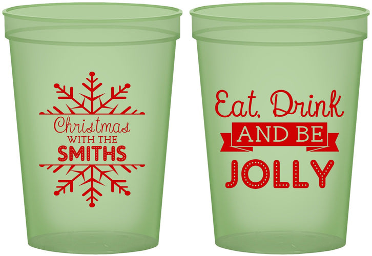 Custom Christmas 16 oz Glow In The Dark Cups - Eat Drink Jolly | 280040