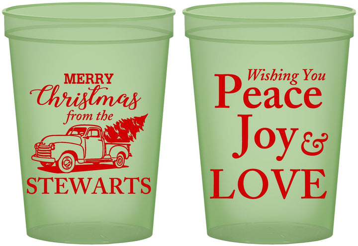 Custom Christmas 16 oz Glow In The Dark Cups - Peace Joy Love | 280070