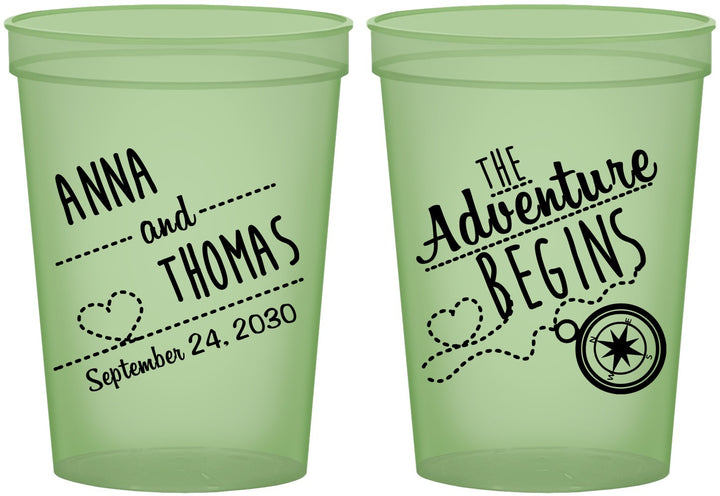 Custom Wedding 16 oz Glow In The Dark Cups - The Adventure Begins | 284